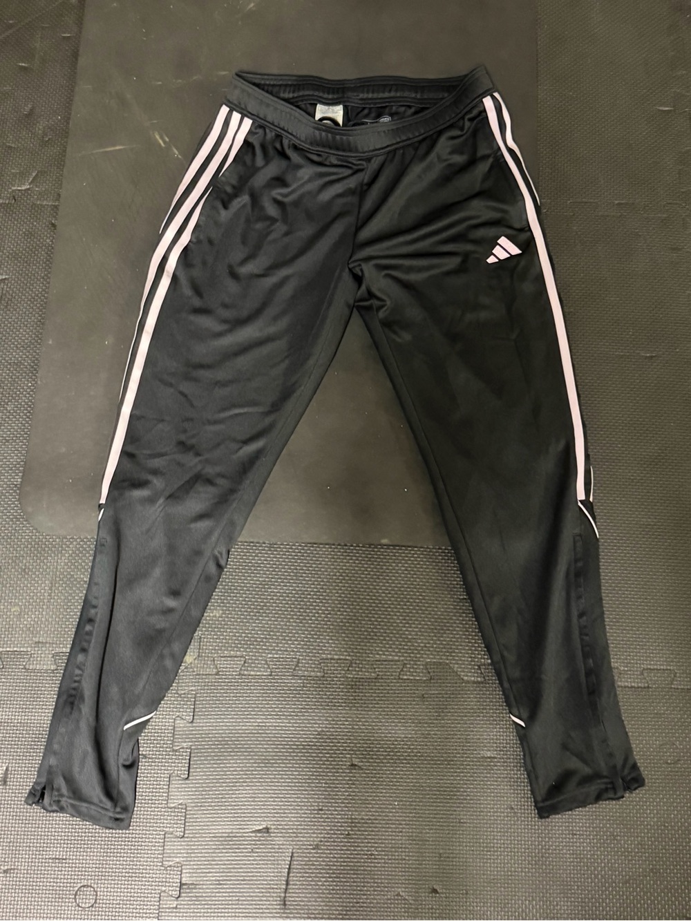 Adidas youth  Black Track Pants with Pink Stripes  (size Medium)